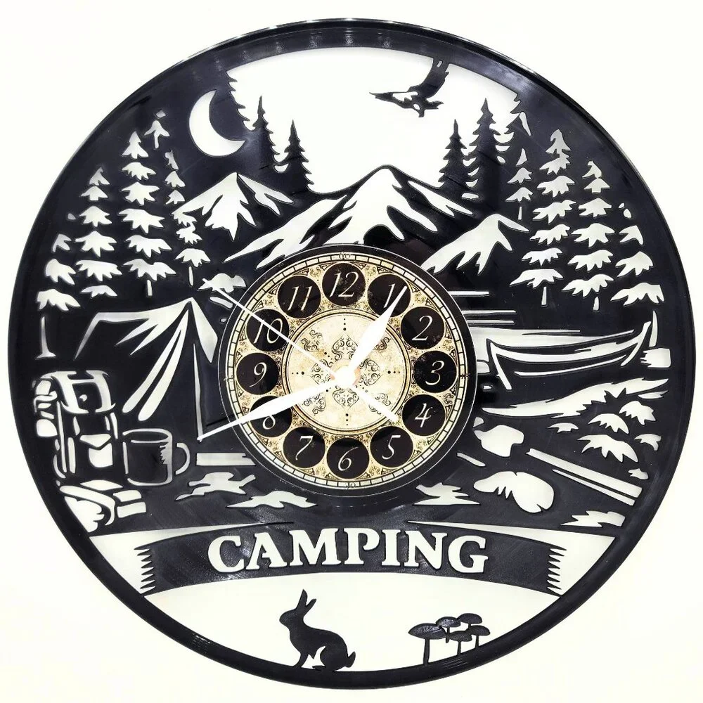 CAMPING vinyl record clock